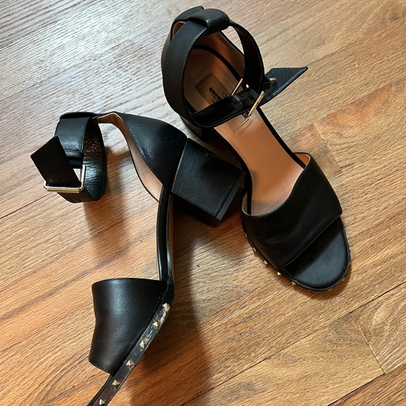 Valentino Black Leather Soul Rockstud Ankle Strap Block Heel Sandals Size 38 - Picture 5 of 16